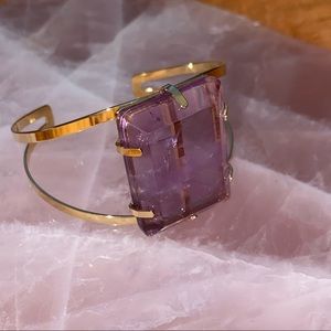 Polished amethyst adjustable gold bracelet
